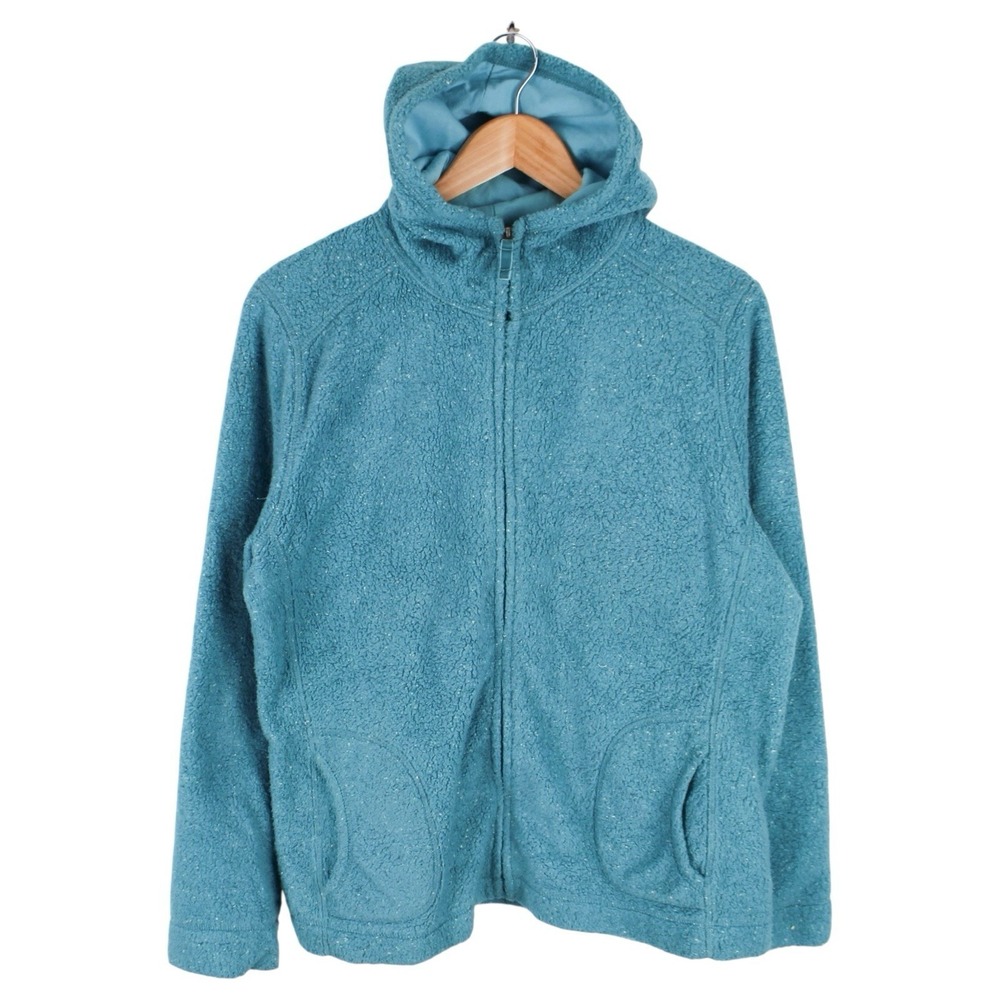 L.L.Bean Sherpa Fleece Hoodie Full Zip Teal Blue Women's Size XL